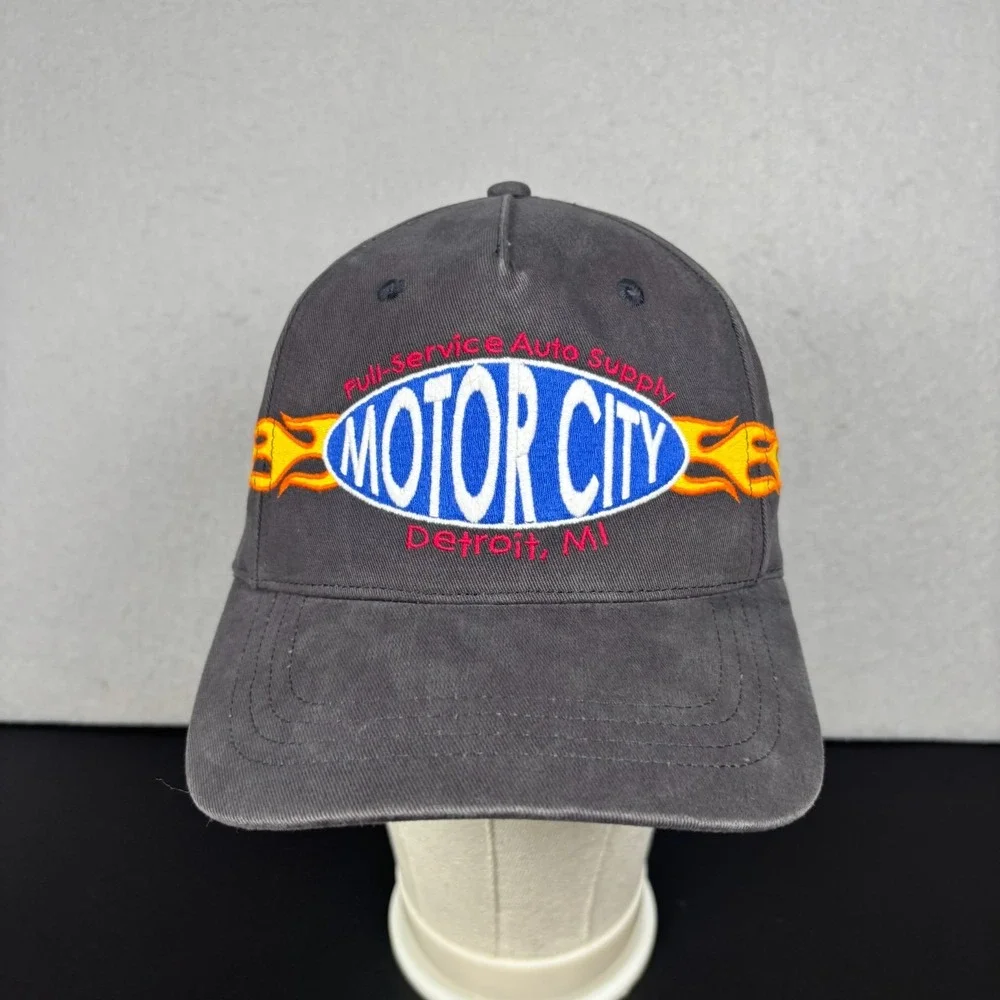 Hollister Co Motor City Full Service Auto Supply Hat Y2K Flamed Wrench Gray Cap